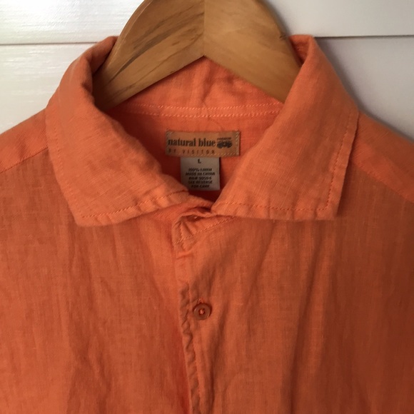 Natural Blue Melon Coral Orange Linen Shirt Large - Picture 7 of 10